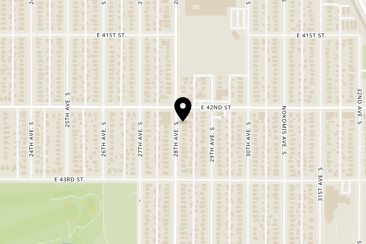 Map showing the location of Bill's Garden Chinese Gourmet on 4209 S 28th Ave in Minneapolis